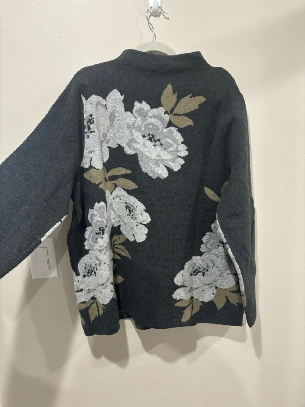 J. Jill Black Floral Mock Neck Sweater with White & Tan Blooms - Picture 4 of 5